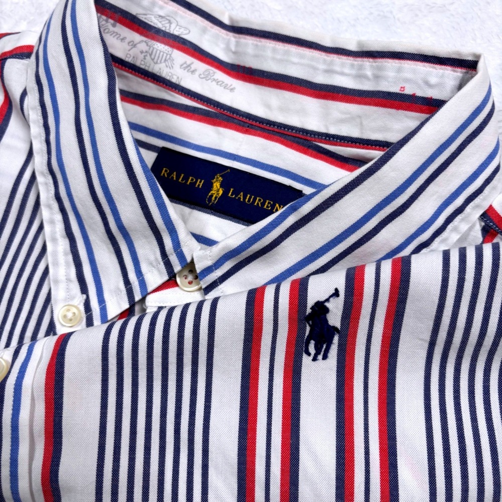 Polo Ralph Lauren Button Shirt Mens XL White Red Blue Striped Pony Logo Preppy